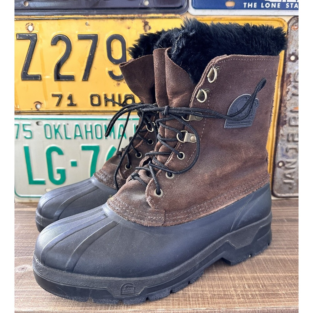 Sorel Hiking Work Boots Brown Leather Duck Lined Waterproof Canada Sz 8 Men's